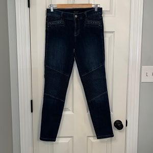 White House Black Market Women’s Embellished Moto Skinny Jeans Sz 6 Mid-rise‎